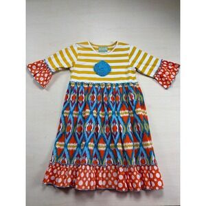 Sage & Lilly Girls Mixed Print Ruffle Dress Ikat Stripes Polka Dot Size 8